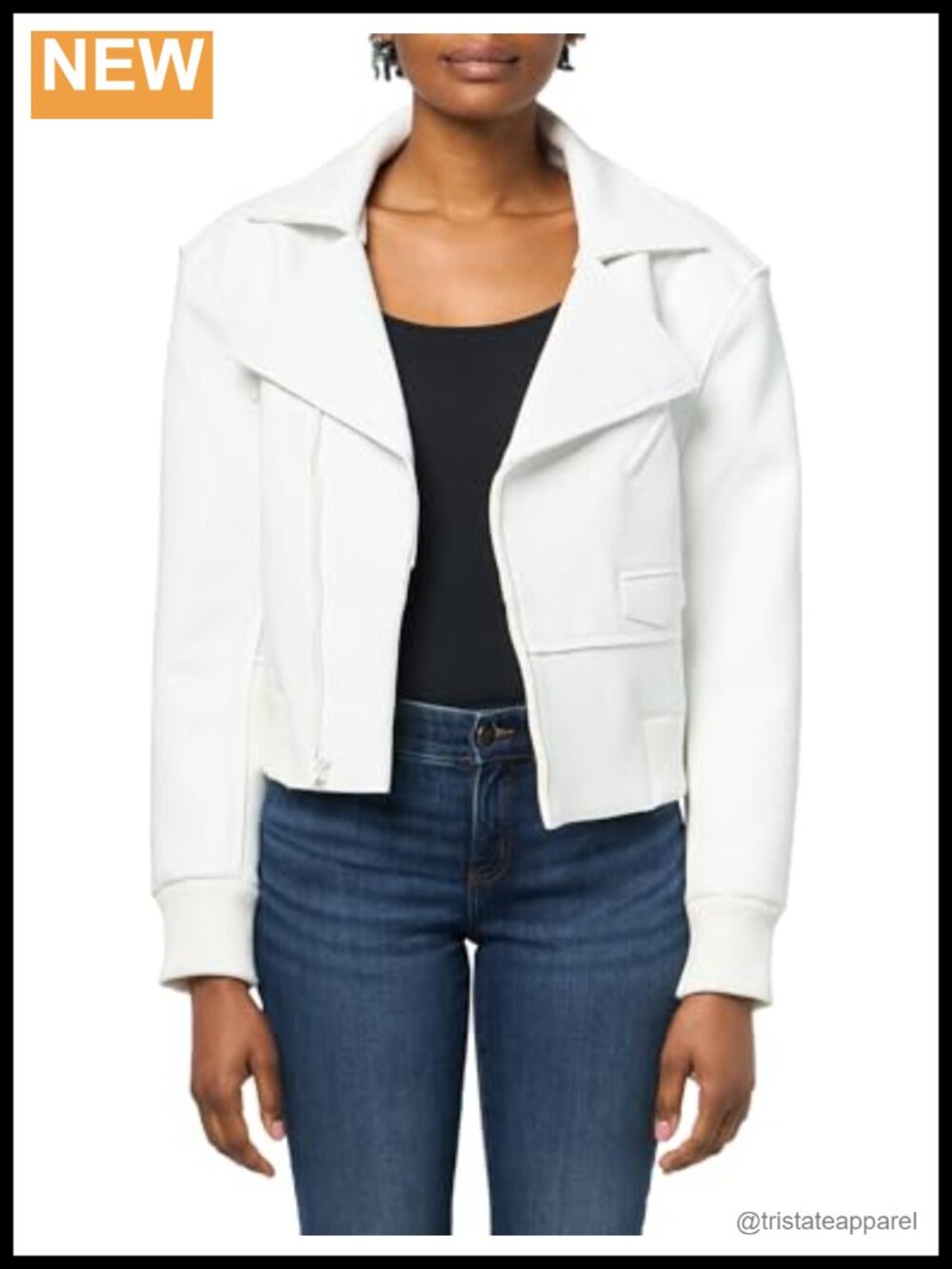 Faux Leather Mini Moto Jacket with Zip Closure and Side Pockets